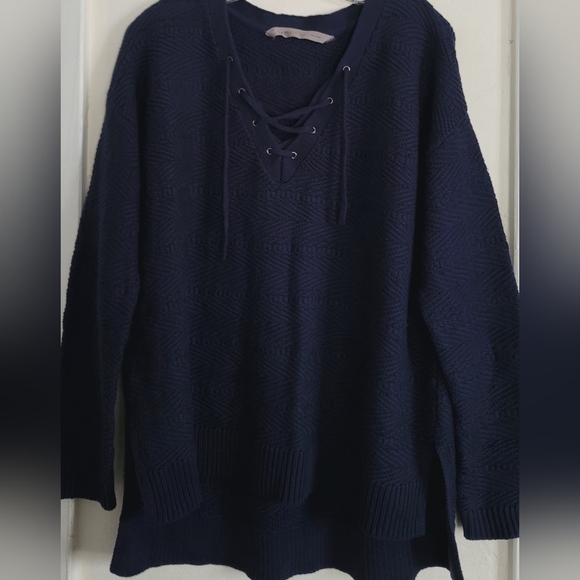Athleta Blue Sunset Lace Up Slouchy Fit Sweater Cotton Blend Size Medium - Picture 2 of 15